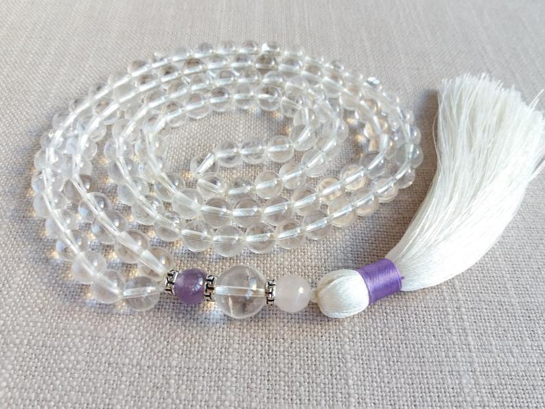 clear mala white mala beads