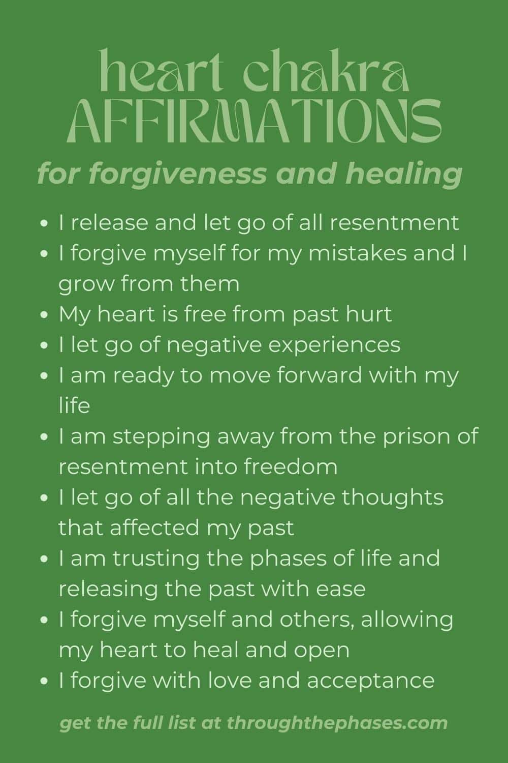 heart chakra affirmations for forgiveness and healing list