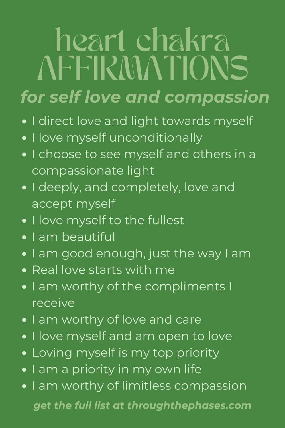 heart chakra affirmations for self love and compassion list