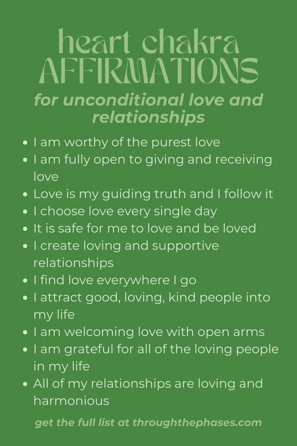 heart chakra affirmations for unconditional love and relationships