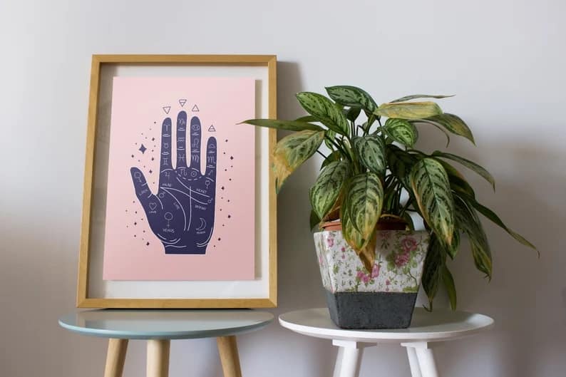 palmistry print gift for modern witch pastel palmistry art print