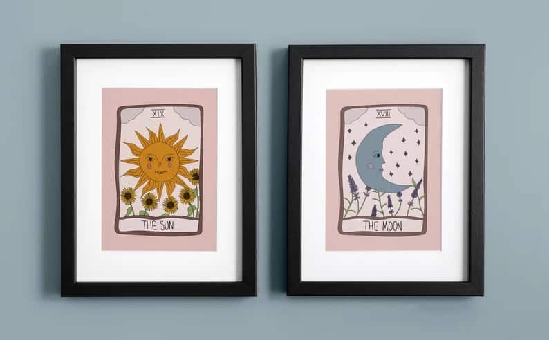 tarot print gift for modern witch sun and moon tarot set of art prints
