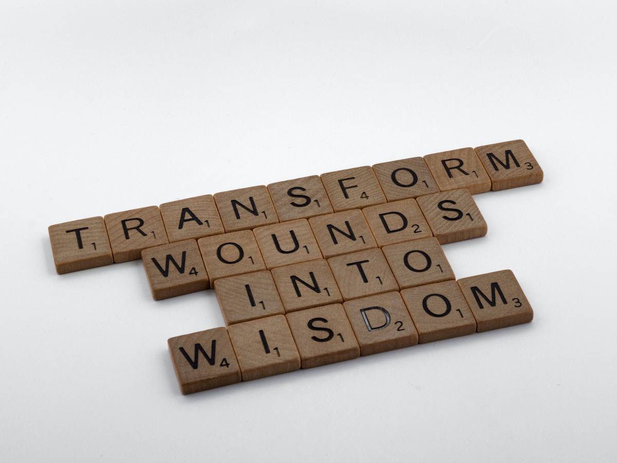 How to JournalSpeak: Journaling for Chronic Symptoms 16 letters that read "transform wounds into wisdom"
