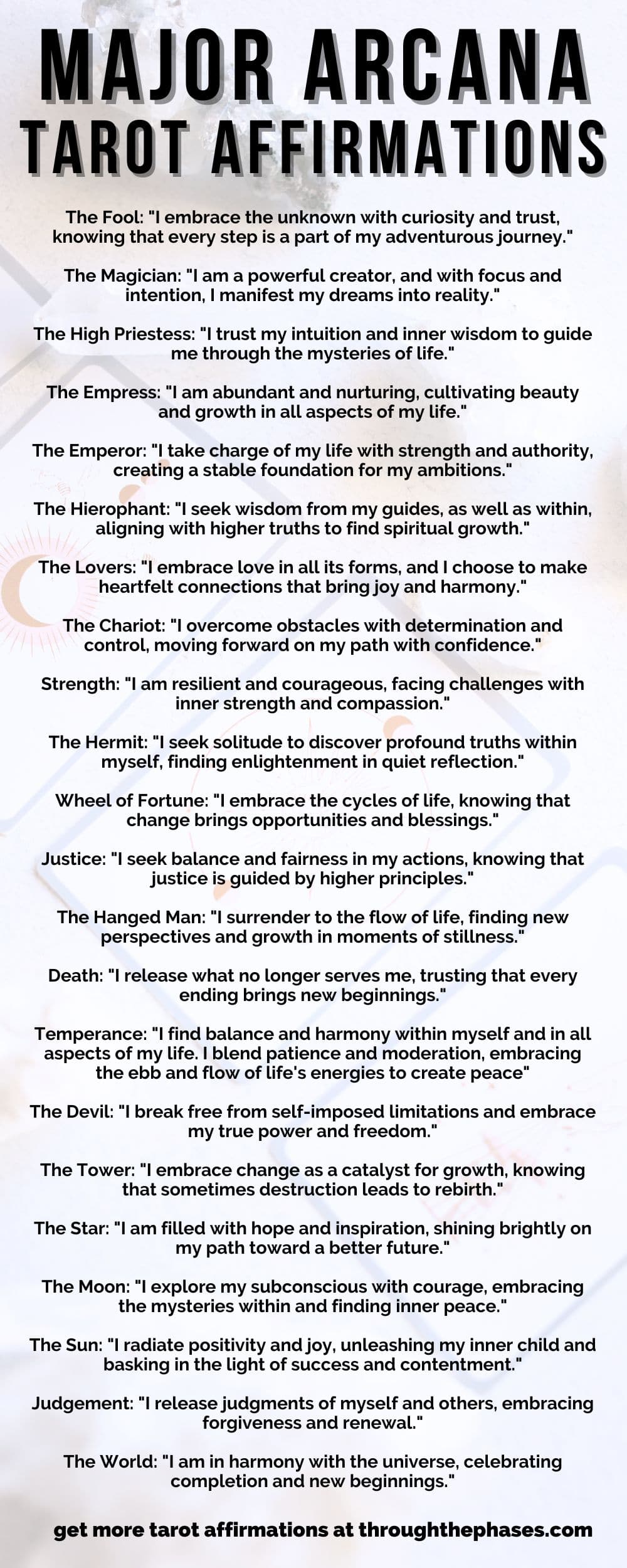 78 Positive Daily Tarot Affirmations for your Deck 8 major arcana tarot affirmations list