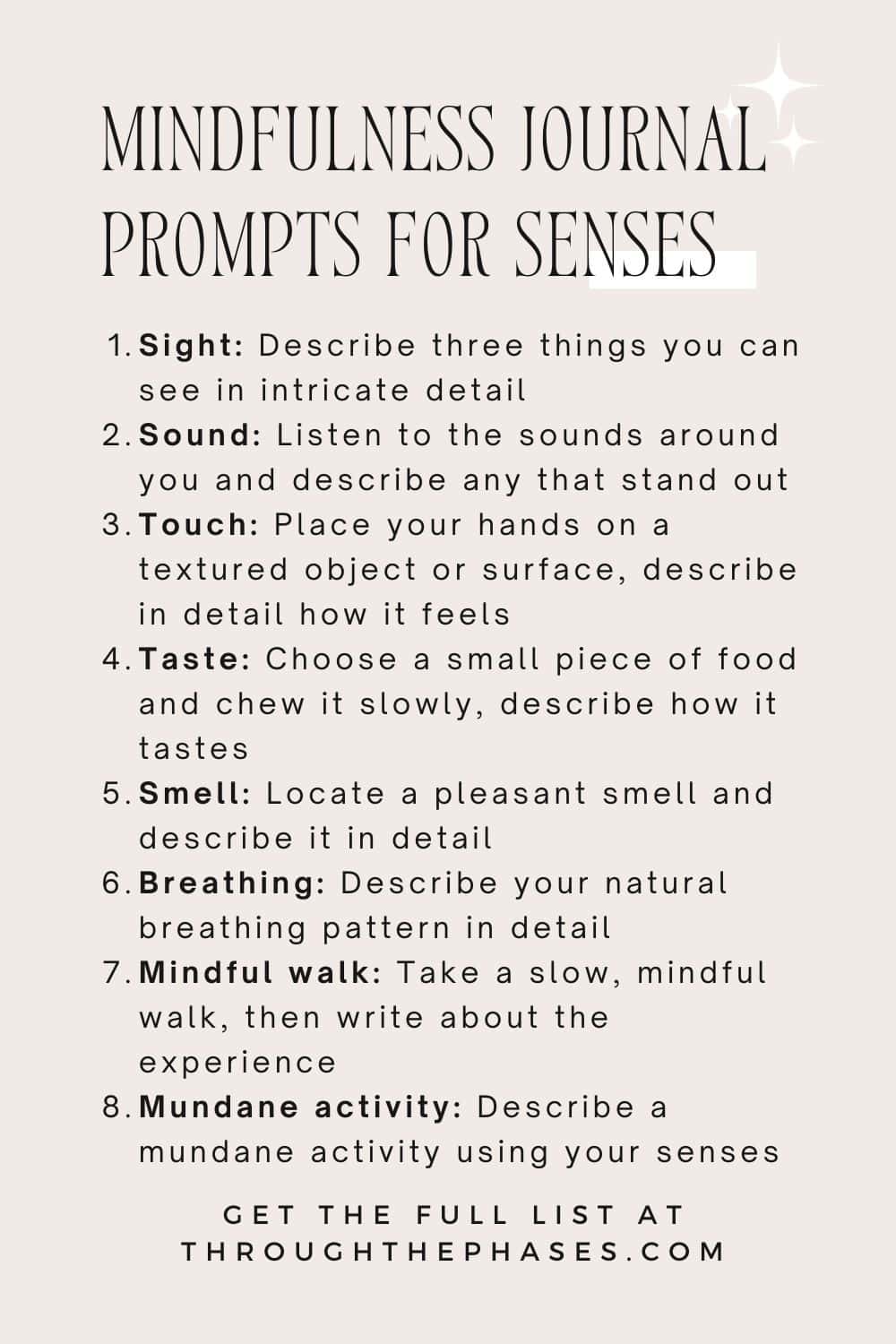 mindfulness journal prompts for senses