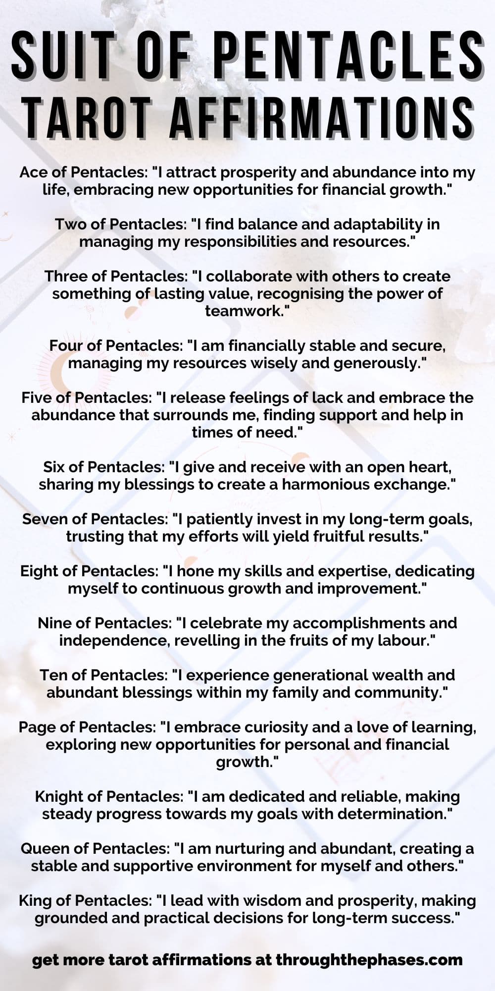 78 Positive Daily Tarot Affirmations for your Deck 12 suit of pentacles tarot affirmations list