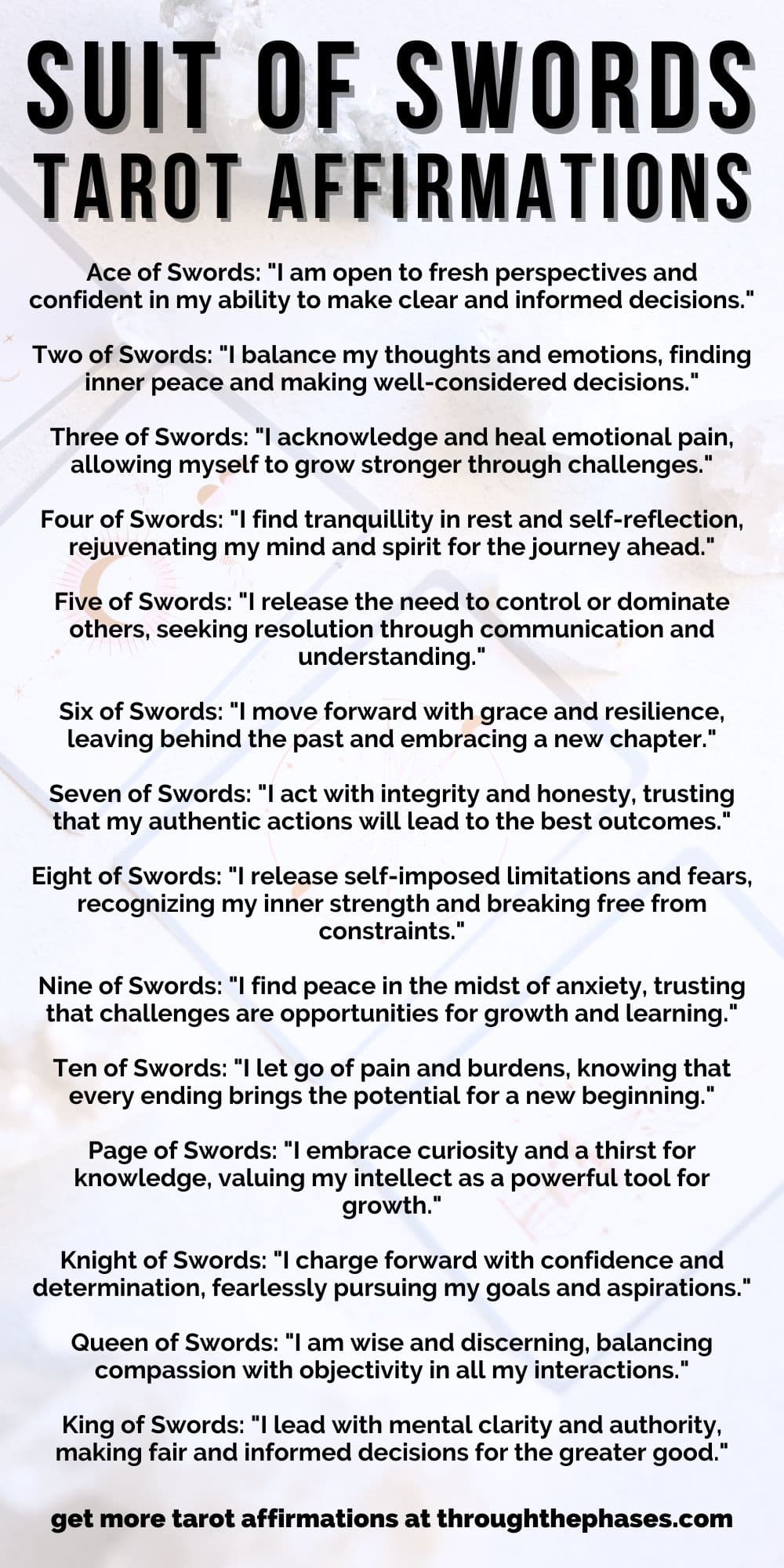 78 Positive Daily Tarot Affirmations for your Deck 11 suit of swords tarot affirmations list