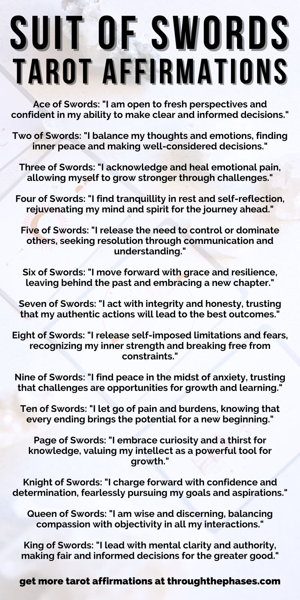 suit of swords tarot affirmations list