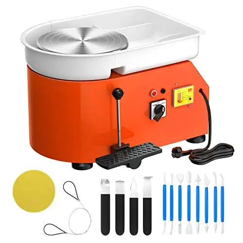 Pottery Wheel Pottery Forming Machine 25CM 350W Detachable Basin Electric Pottery Wheel with Foot Pedal DIY Clay Tool Ceramic Machine (Orange)