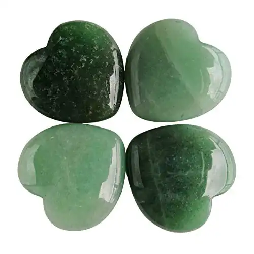 Loveliome 4 Pcs Natural Green Aventurine Love Heart Palm Stone Reiki Balancing Worry Stone(1 Inch)