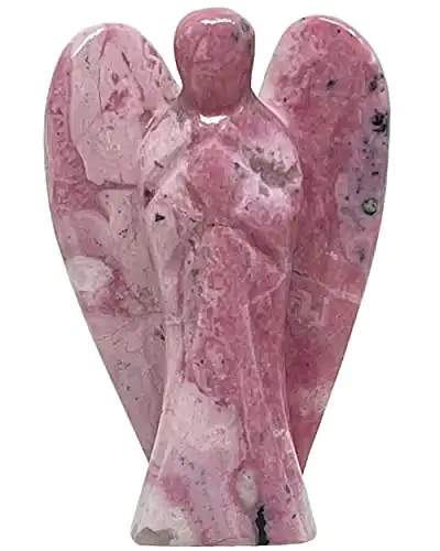 Nelson Creations, LLC Pink Peruvian Rhodonite 2 Inch Hand-Carved Guardian Angel Natural Gemstone Healing Figurine