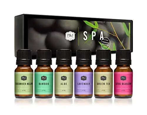 P&J Fragrance Oil Spa Set | Aloe, Bamboo, Green Tea, Lotus Blossom, Lavender, Cucumber Melon Candle Scents for Candle Making