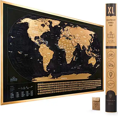 XL Scratch Off Map of The World with Flags - 36 x 24 Easy to Frame Scratch Off World Map