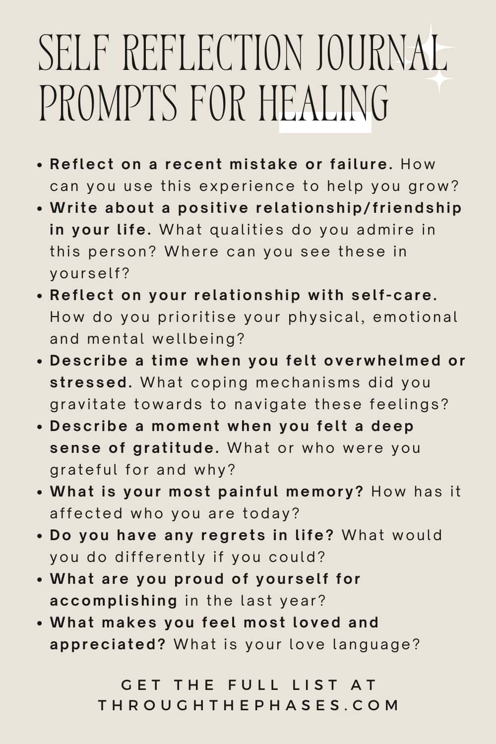 list of self reflection journal prompts for healing