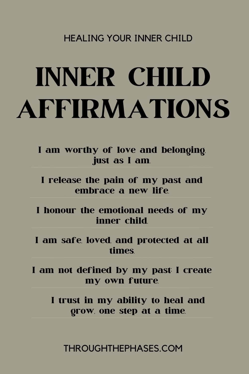 healing your inner child: inner child affirmations list